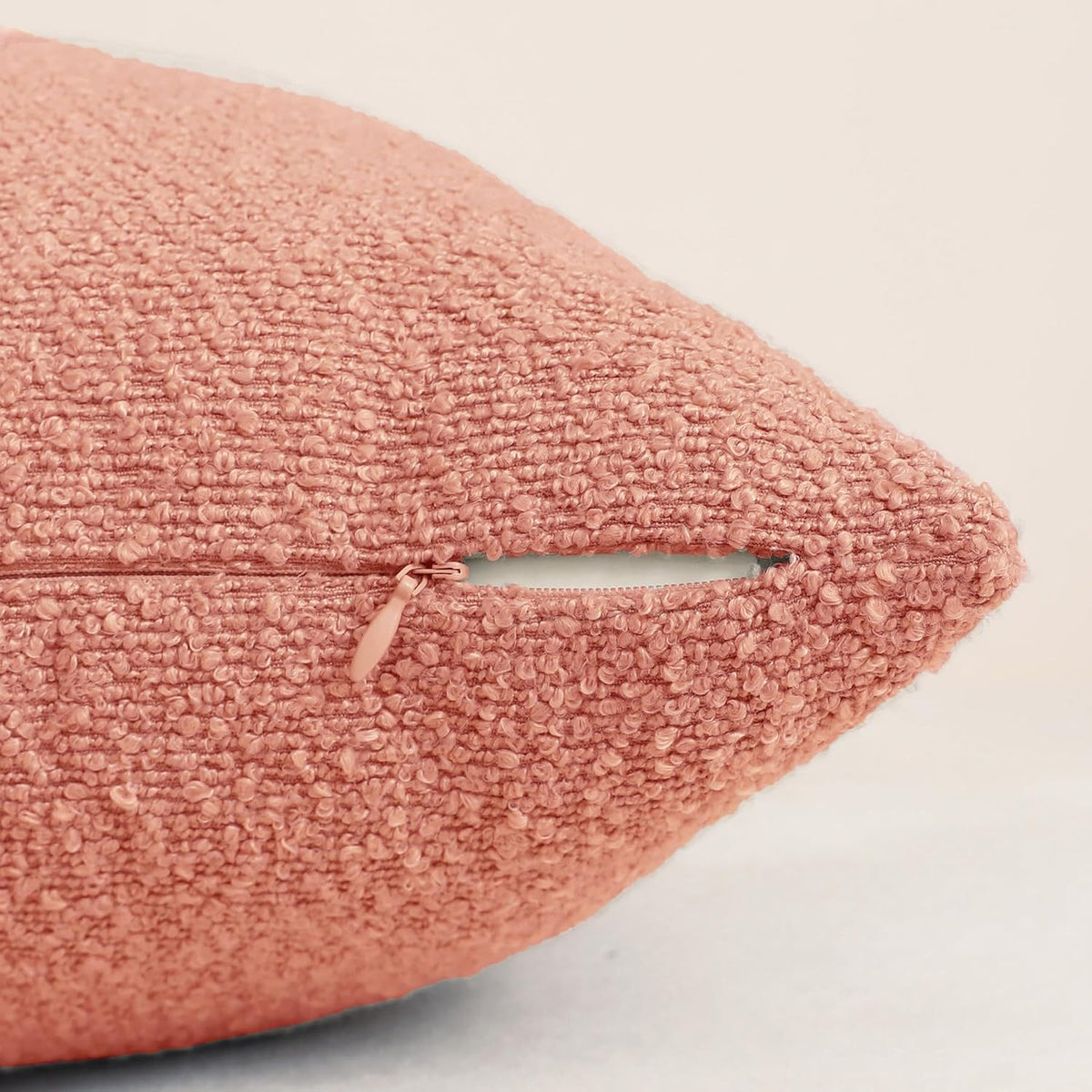Coral Pink Decorative Square Thick Throw Pillow Covers Fine Textured Boucle Couch Cushion Cases for Sofa Decor, Set of 2, 18 x 18 Inch