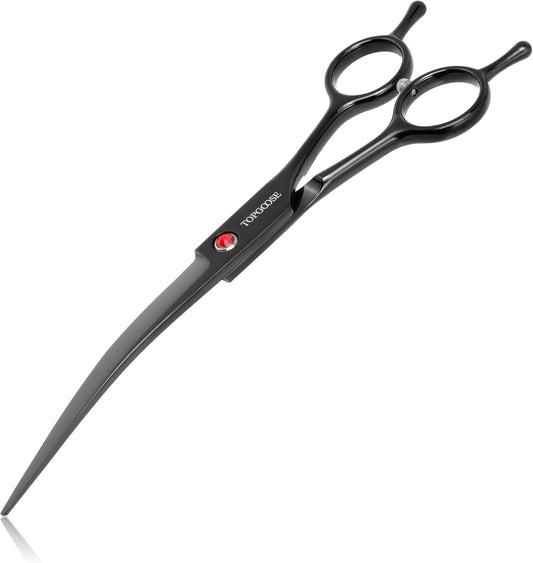7.5" Dog Grooming Scissor - Professional Down-curved Shear with Ergonomic Handle Japanese Stainless Steel Hair Scissor for Dogs, Cats and Other Pets, Sharp (Curved,Black)