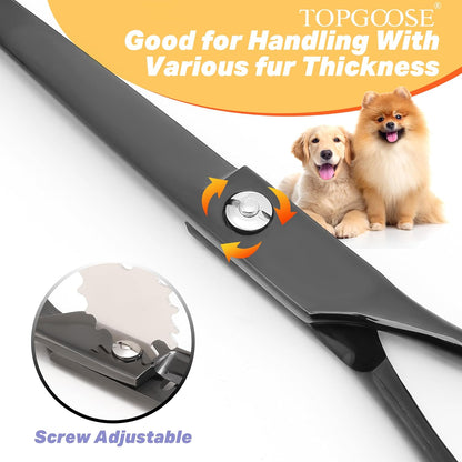7.5" Dog Grooming Scissor - Professional Down-curved Shear with Ergonomic Handle Japanese Stainless Steel Hair Scissor for Dogs, Cats and Other Pets, Sharp (Curved,Black)