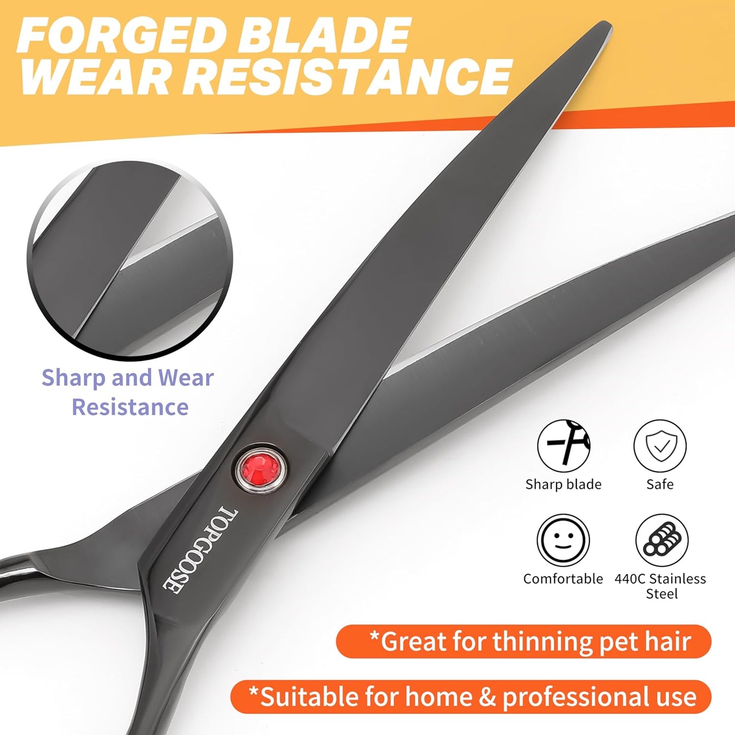 7.5" Dog Grooming Scissor - Professional Down-curved Shear with Ergonomic Handle Japanese Stainless Steel Hair Scissor for Dogs, Cats and Other Pets, Sharp (Curved,Black)
