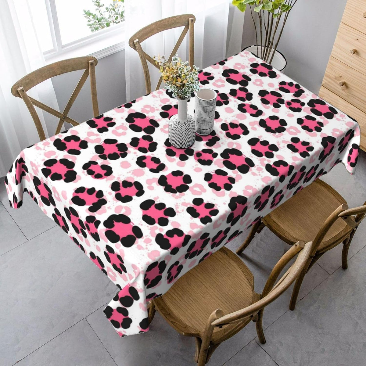 35x55 Inches Rectangle Tablecloth Fabric Paint Splatter Cheetah Leopard Print Pink, Stain Resistant Wrinkle Free Table Cover for Dining Room, Thanksgiving, Christmas Decor