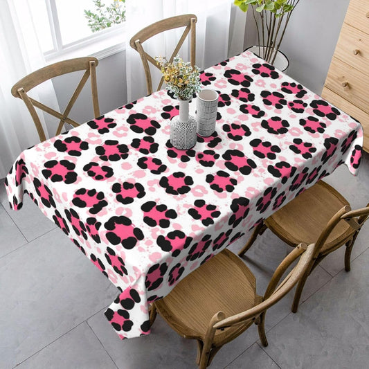 35x55 Inches Rectangle Tablecloth Fabric Paint Splatter Cheetah Leopard Print Pink, Stain Resistant Wrinkle Free Table Cover for Dining Room, Thanksgiving, Christmas Decor