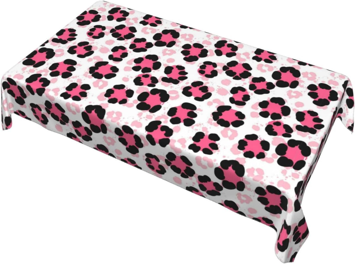 35x55 Inches Rectangle Tablecloth Fabric Paint Splatter Cheetah Leopard Print Pink, Stain Resistant Wrinkle Free Table Cover for Dining Room, Thanksgiving, Christmas Decor