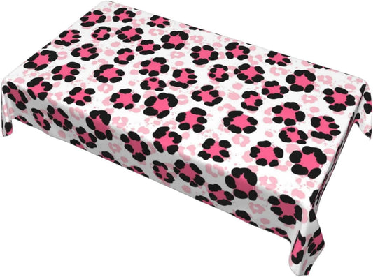35x55 Inches Rectangle Tablecloth Fabric Paint Splatter Cheetah Leopard Print Pink, Stain Resistant Wrinkle Free Table Cover for Dining Room, Thanksgiving, Christmas Decor