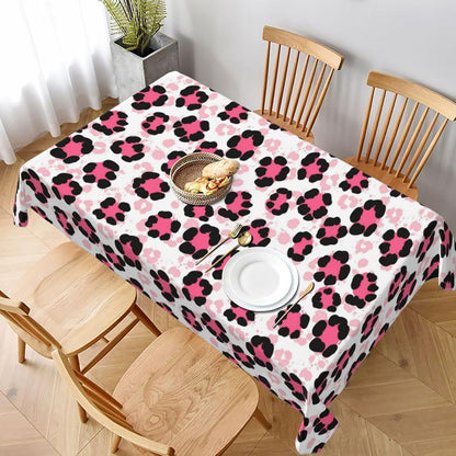 35x55 Inches Rectangle Tablecloth Fabric Paint Splatter Cheetah Leopard Print Pink, Stain Resistant Wrinkle Free Table Cover for Dining Room, Thanksgiving, Christmas Decor