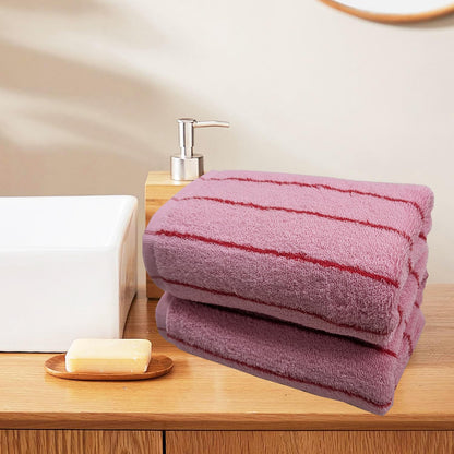 Pink and Red Striped Towels 2 Pack Cotton Soft Bathroom Towels Classical Striped Hand Towels for Spa Shower Gym Kitchen Lighter & Quick Dry, Rose Pink, 14 x 30 Inch