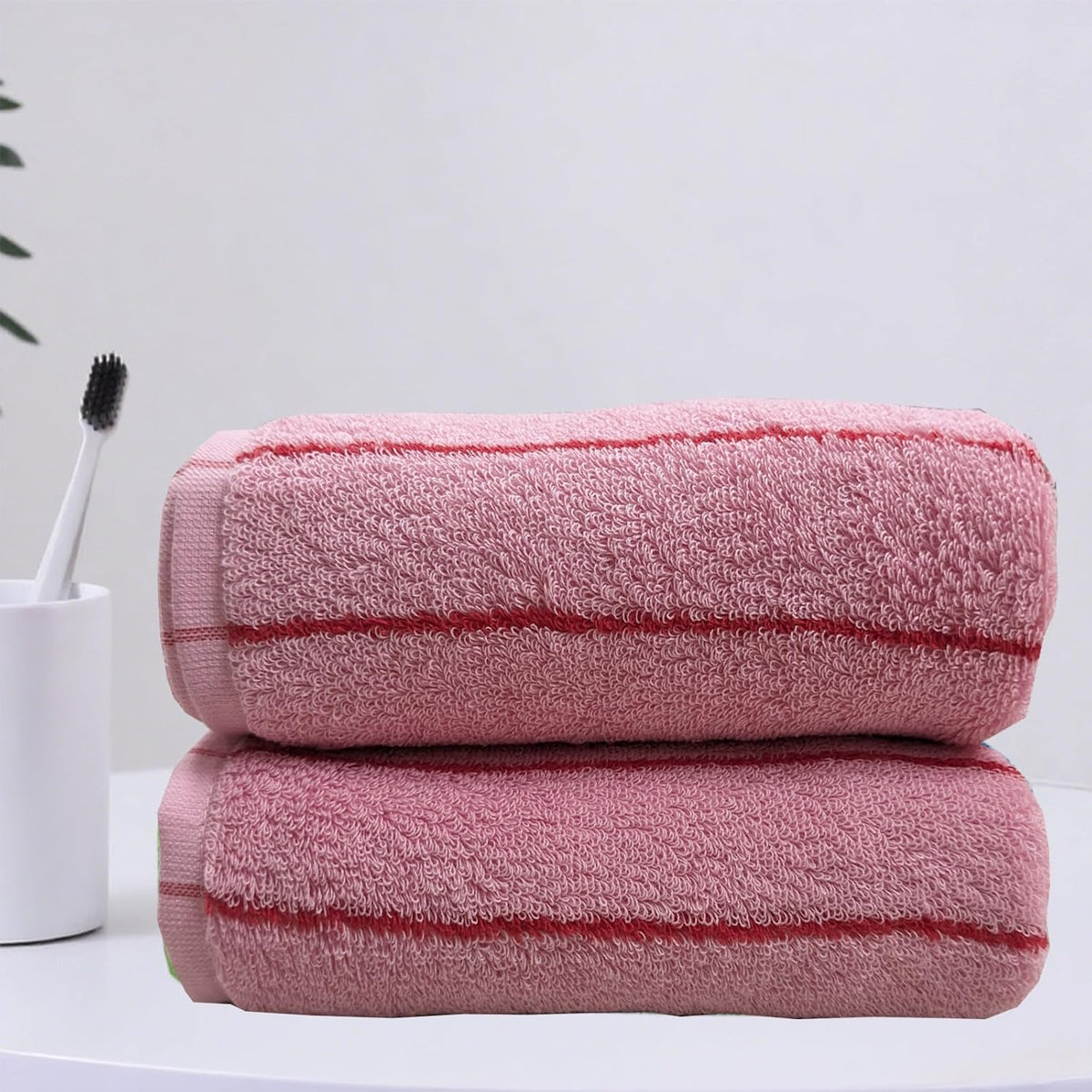 Pink and Red Striped Towels 2 Pack Cotton Soft Bathroom Towels Classical Striped Hand Towels for Spa Shower Gym Kitchen Lighter & Quick Dry, Rose Pink, 14 x 30 Inch