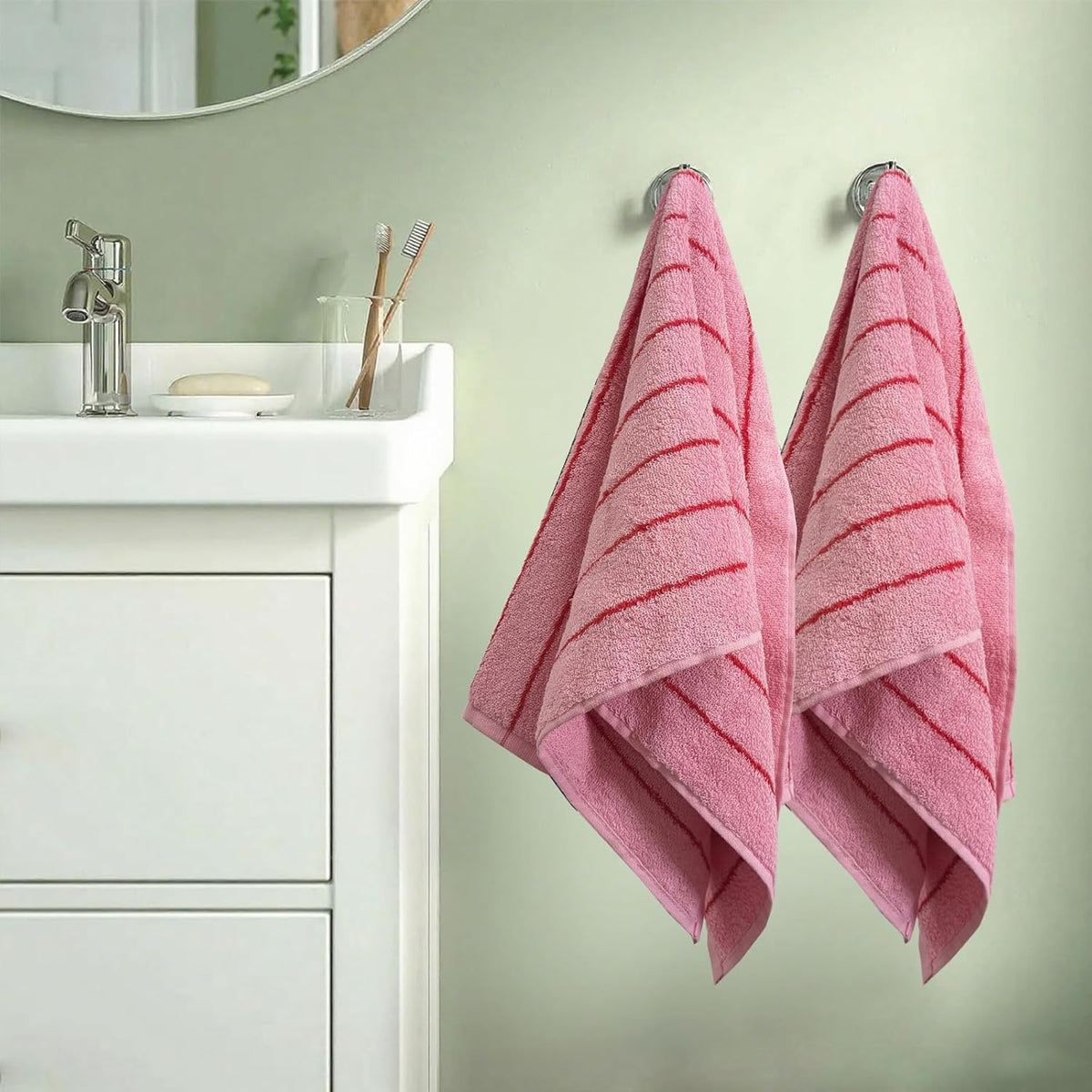 Pink and Red Striped Towels 2 Pack Cotton Soft Bathroom Towels Classical Striped Hand Towels for Spa Shower Gym Kitchen Lighter & Quick Dry, Rose Pink, 14 x 30 Inch