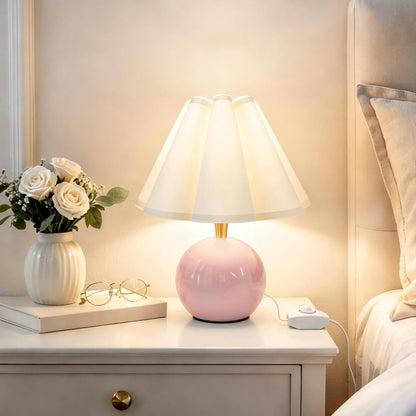 Small Bedside Table Lamp, 11.8'' Ceramic Stepless Dimmable Lamp (Pink)