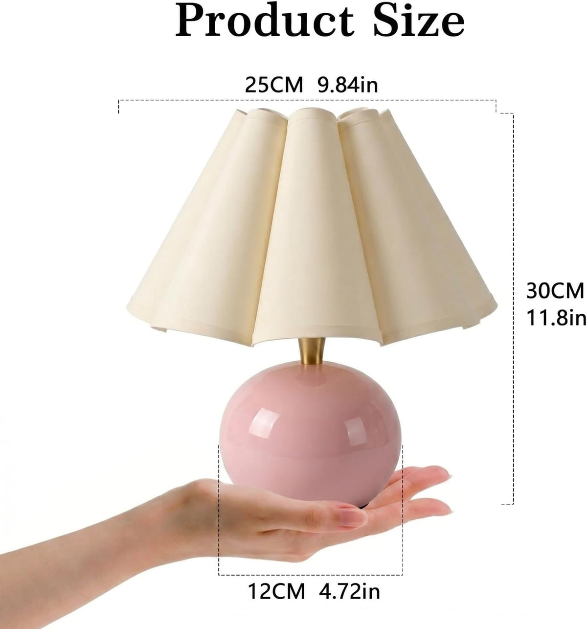 Small Bedside Table Lamp, 11.8'' Ceramic Stepless Dimmable Lamp (Pink)