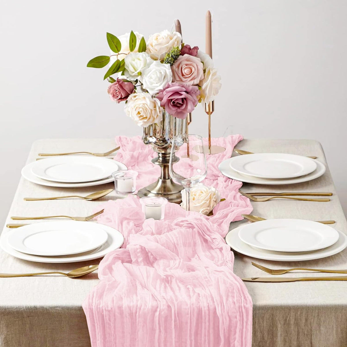 12 Pack Light Pink Cheesecloth Table Runner 17x108in Gauze Runners