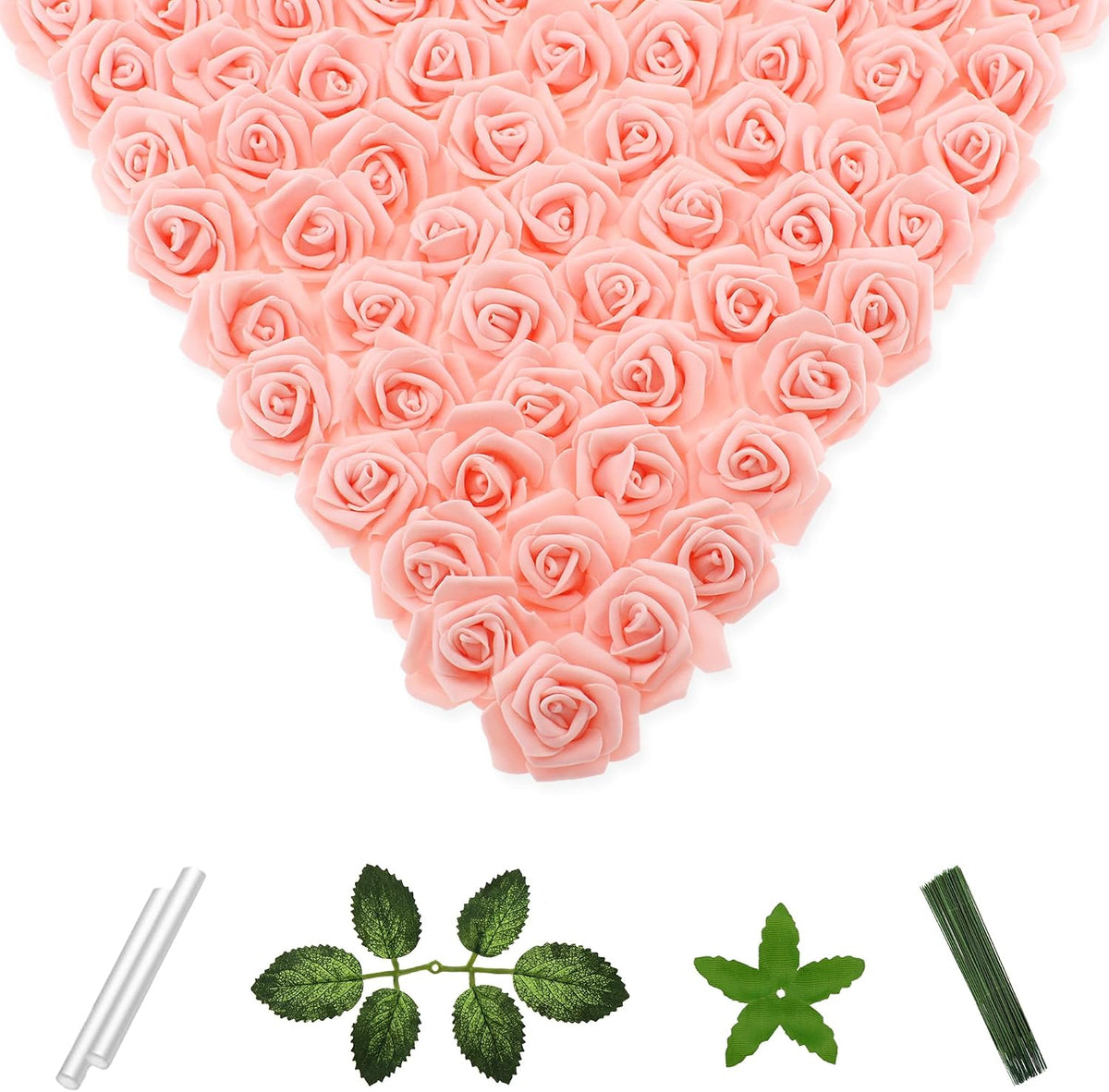 100 Pcs 2 in Artificial Rose Head Bulk (Peach, Blush)