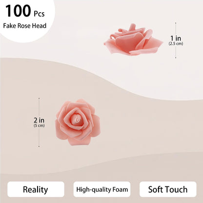 100 Pcs 2 in Artificial Rose Head Bulk (Peach, Blush)