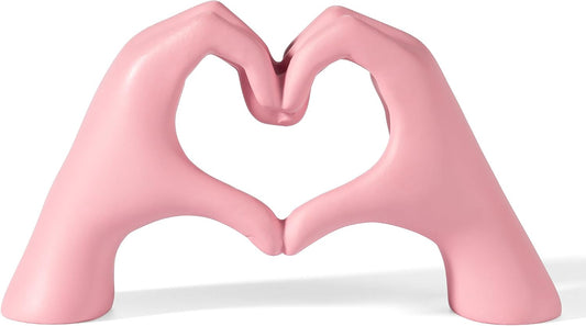 Pink Decor Living Room - Small Shelf Decor Aesthetic - Heart Hands Sculpture - Teen Girls Bedroom Knick Knacks - Cute Home Shelves Accent - Ta (Pink, Mini)