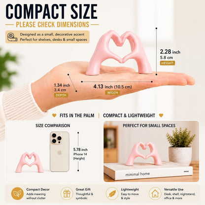 Pink Decor Living Room - Small Shelf Decor Aesthetic - Heart Hands Sculpture - Teen Girls Bedroom Knick Knacks - Cute Home Shelves Accent - Ta (Pink, Mini)