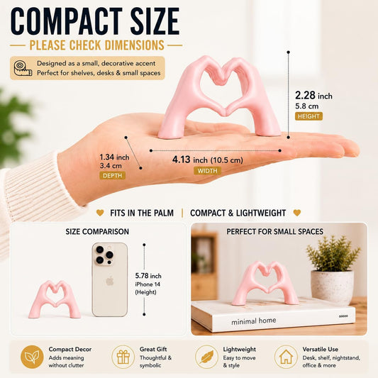 Pink Decor Living Room - Small Shelf Decor Aesthetic - Heart Hands Sculpture - Teen Girls Bedroom Knick Knacks - Cute Home Shelves Accent - Ta (Pink, Mini)