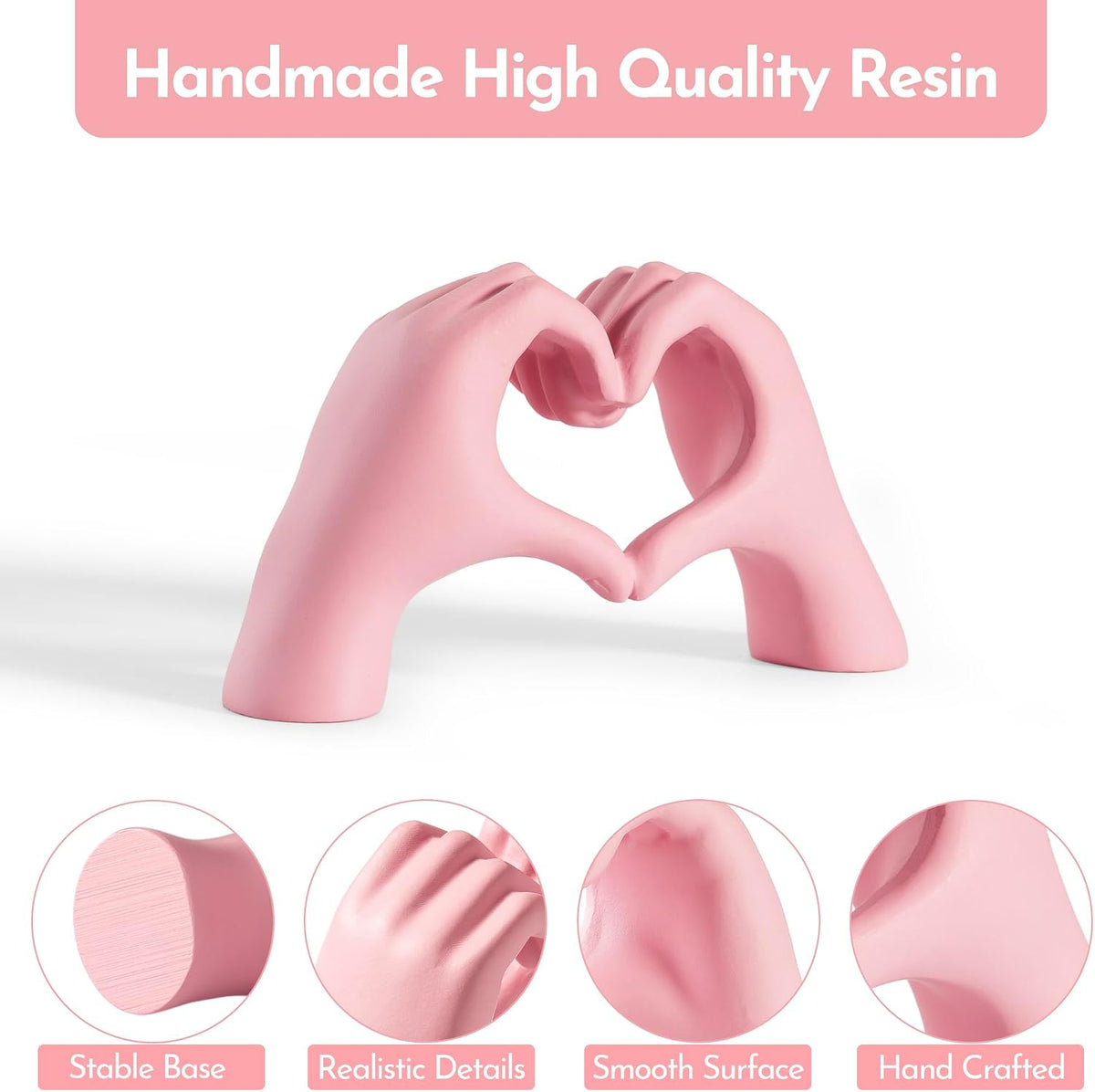 Pink Decor Living Room - Small Shelf Decor Aesthetic - Heart Hands Sculpture - Teen Girls Bedroom Knick Knacks - Cute Home Shelves Accent - Ta (Pink, Mini)