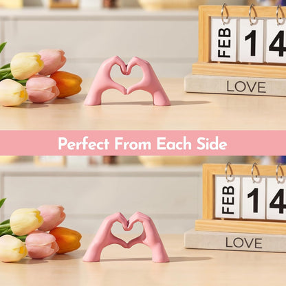 Pink Decor Living Room - Small Shelf Decor Aesthetic - Heart Hands Sculpture - Teen Girls Bedroom Knick Knacks - Cute Home Shelves Accent - Ta (Pink, Mini)