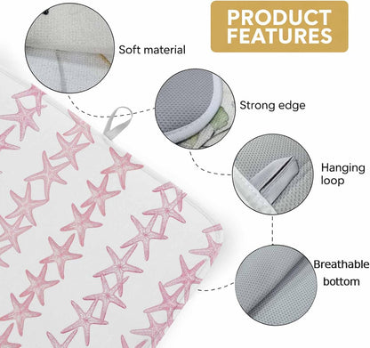 Light Pink Starfish Coastal Dish Drying Mat for Kitchen Counter, Microfiber Dishes Drainer Mat Rack Pad, Nautical Summer Ocean Modern Absorbent Dish Bottle Drying Mats, 18''x24'', 2 Pack