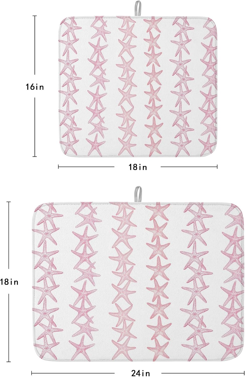 Light Pink Starfish Coastal Dish Drying Mat for Kitchen Counter, Microfiber Dishes Drainer Mat Rack Pad, Nautical Summer Ocean Modern Absorbent Dish Bottle Drying Mats, 18''x24'', 2 Pack