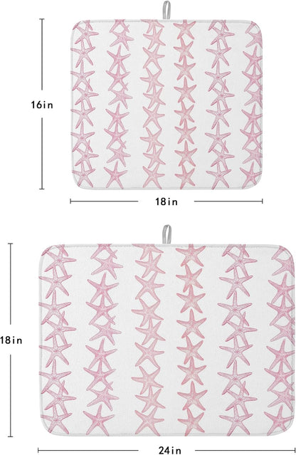 Light Pink Starfish Coastal Dish Drying Mat for Kitchen Counter, Microfiber Dishes Drainer Mat Rack Pad, Nautical Summer Ocean Modern Absorbent Dish Bottle Drying Mats, 18''x24'', 2 Pack