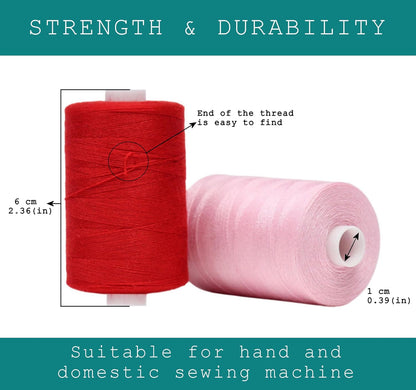 Sewing Thread in Red & Pink Color Tones – 6 Spools of Polyester Thread for Sewing Machine for Beginners, Hand Stitching & Quilting - 1000 yds per Spool