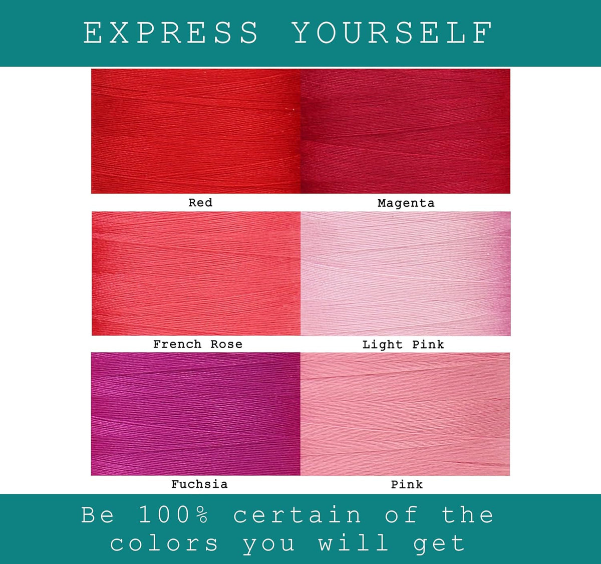 Sewing Thread in Red & Pink Color Tones – 6 Spools of Polyester Thread for Sewing Machine for Beginners, Hand Stitching & Quilting - 1000 yds per Spool