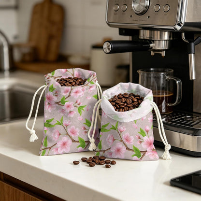 Victoroes Spring Peaches Drawstring Gift Bags 10 Pcs 5" x 7" Small Peaches Flowers Begin Gift Bag Reusable Fabric Wrap Bags for Wedding Party Birthday Holiday