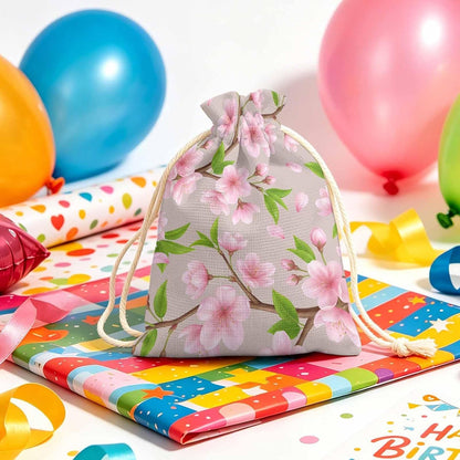 Victoroes Spring Peaches Drawstring Gift Bags 10 Pcs 5" x 7" Small Peaches Flowers Begin Gift Bag Reusable Fabric Wrap Bags for Wedding Party Birthday Holiday