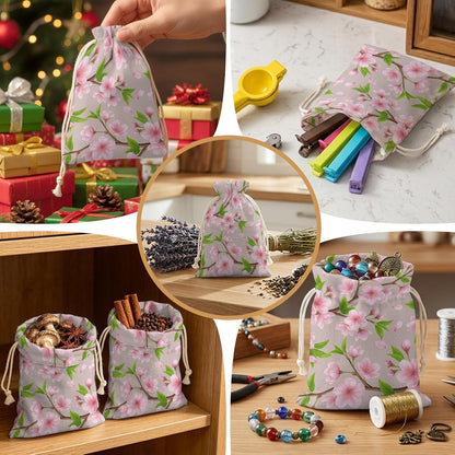 Victoroes Spring Peaches Drawstring Gift Bags 10 Pcs 5" x 7" Small Peaches Flowers Begin Gift Bag Reusable Fabric Wrap Bags for Wedding Party Birthday Holiday