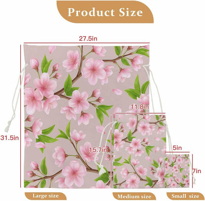 Victoroes Spring Peaches Drawstring Gift Bags 10 Pcs 5" x 7" Small Peaches Flowers Begin Gift Bag Reusable Fabric Wrap Bags for Wedding Party Birthday Holiday
