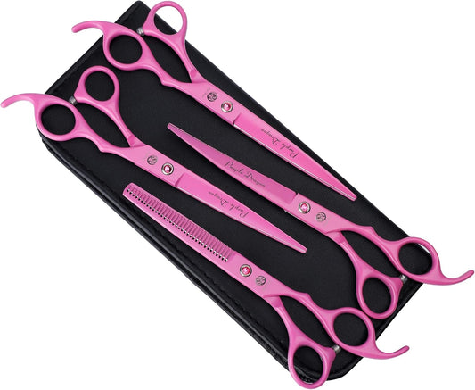 7.0 inch Dog Grooming Scissors Set with Silencer - Pink