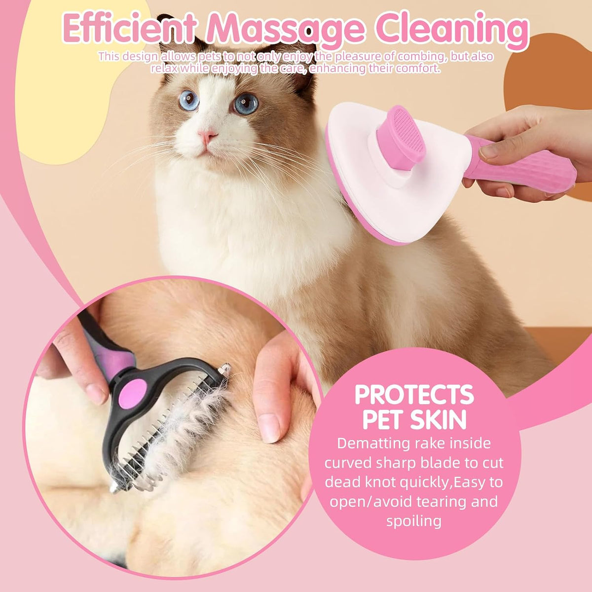Aglads 12PCS Cat Rabbit Bunny Dog Grooming Kit,Self-Cleaning Slicker Brush&Deshedding Tool,Dematting Comb,Nail Clipper&File,Electrostatic Hair Removal Gloves,Complete Pet Grooming Supplies(12, pink)