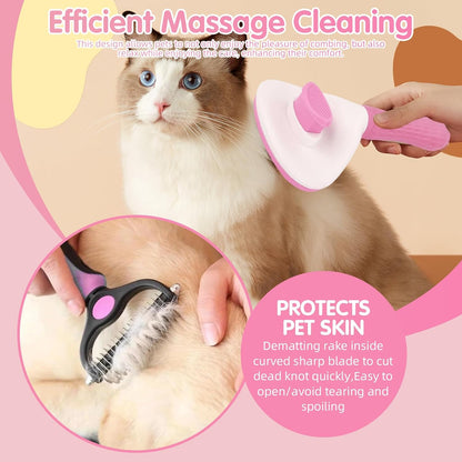 Aglads 12PCS Cat Rabbit Bunny Dog Grooming Kit,Self-Cleaning Slicker Brush&Deshedding Tool,Dematting Comb,Nail Clipper&File,Electrostatic Hair Removal Gloves,Complete Pet Grooming Supplies(12, pink)