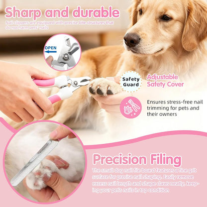 Aglads 12PCS Cat Rabbit Bunny Dog Grooming Kit,Self-Cleaning Slicker Brush&Deshedding Tool,Dematting Comb,Nail Clipper&File,Electrostatic Hair Removal Gloves,Complete Pet Grooming Supplies(12, pink)