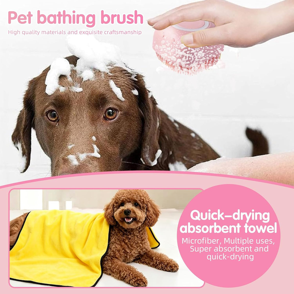 Aglads 12PCS Cat Rabbit Bunny Dog Grooming Kit,Self-Cleaning Slicker Brush&Deshedding Tool,Dematting Comb,Nail Clipper&File,Electrostatic Hair Removal Gloves,Complete Pet Grooming Supplies(12, pink)