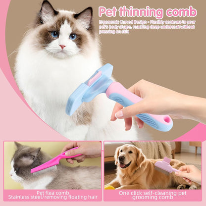 Aglads 12PCS Cat Rabbit Bunny Dog Grooming Kit,Self-Cleaning Slicker Brush&Deshedding Tool,Dematting Comb,Nail Clipper&File,Electrostatic Hair Removal Gloves,Complete Pet Grooming Supplies(12, pink)