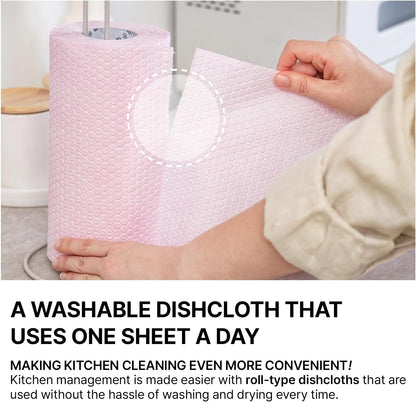 Washable Towels Premium 50 Sheets * 2 Rolls | Reusable Cleaning Cloths | Reusable Dish Cloths | Kitchen Dish Cloths | Reusable Wipes, Pink
