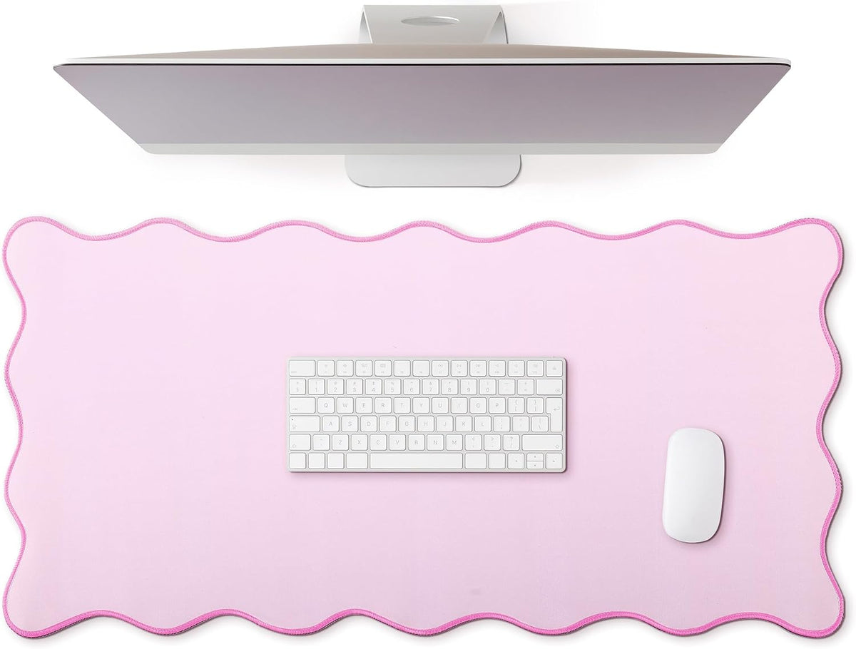 Large Scalloped Desk Mat Pad, Pink, 31.5 x 15.8 Inches