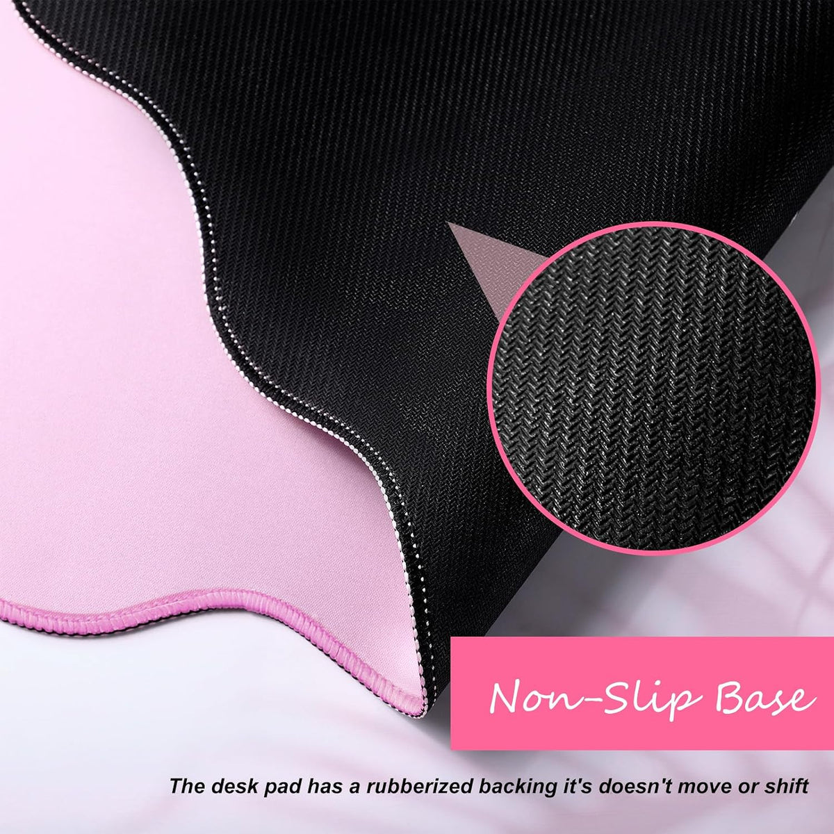 Large Scalloped Desk Mat Pad, Pink, 31.5 x 15.8 Inches