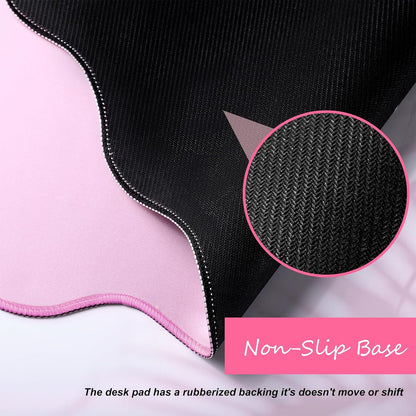 Large Scalloped Desk Mat Pad, Pink, 31.5 x 15.8 Inches