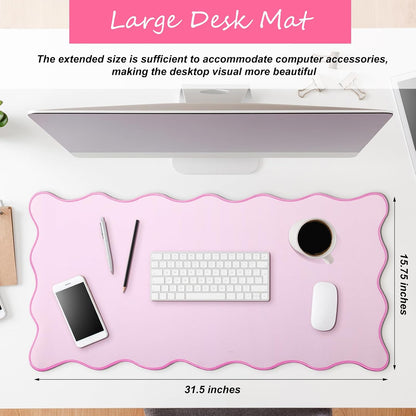 Large Scalloped Desk Mat Pad, Pink, 31.5 x 15.8 Inches