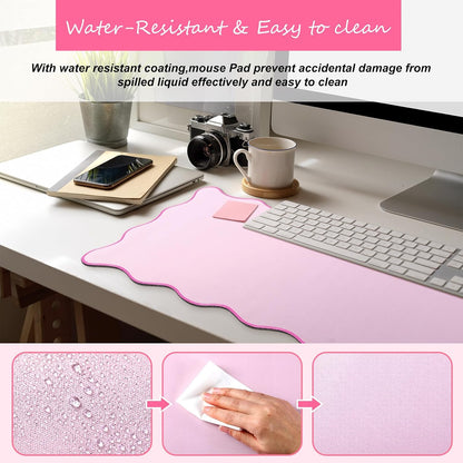 Large Scalloped Desk Mat Pad, Pink, 31.5 x 15.8 Inches