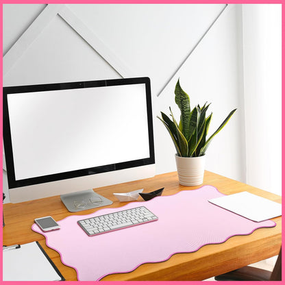 Large Scalloped Desk Mat Pad, Pink, 31.5 x 15.8 Inches