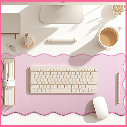 Large Scalloped Desk Mat Pad, Pink, 31.5 x 15.8 Inches