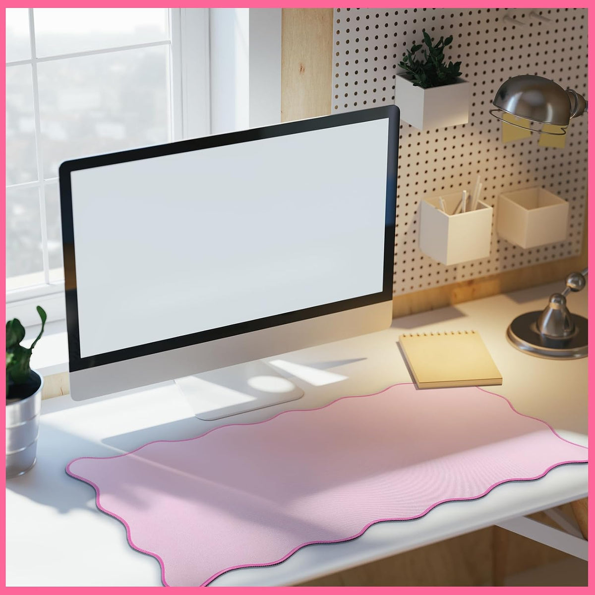 Large Scalloped Desk Mat Pad, Pink, 31.5 x 15.8 Inches