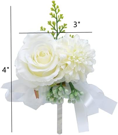 2 Pack Pink Flower Wrist Corsage & Boutonniere Set,3" Mini Silk Flowers