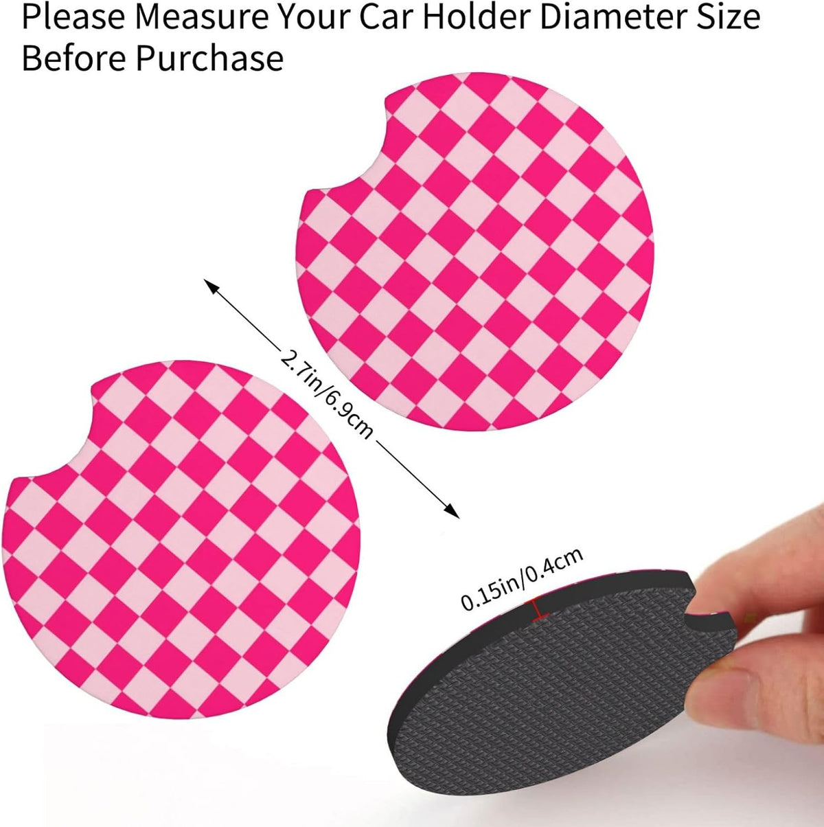 Checkered Hot Pink Steering Wheel Cover 15in 2 Car Coasters Decoration