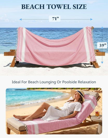 Turkish Beach Towel 4 Pcs, Beach Towels, for Adults - Candy Pink