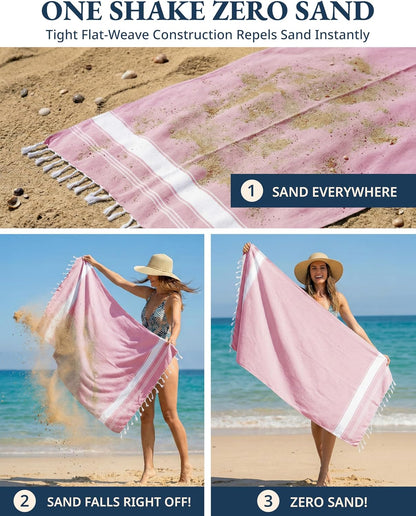 Turkish Beach Towel 4 Pcs, Beach Towels, for Adults - Candy Pink